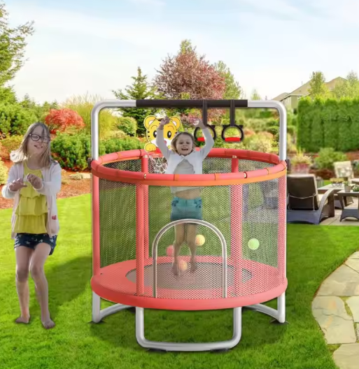 Kindertrampoline met Beveiligingsnet & Speelaccessoires – Verstelbaar 3-8 Jaar