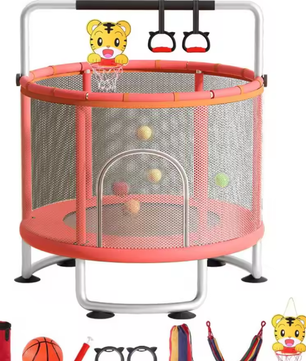 Kindertrampoline met Beveiligingsnet & Speelaccessoires – Verstelbaar 3-8 Jaar