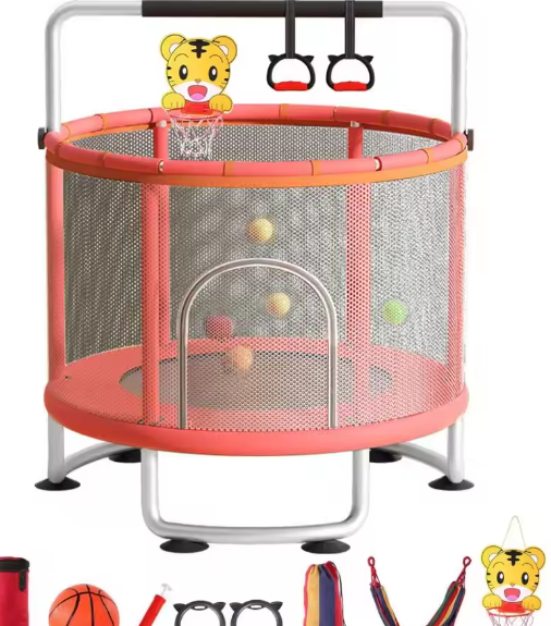 Kindertrampoline met Beveiligingsnet & Speelaccessoires – Verstelbaar 3-8 Jaar