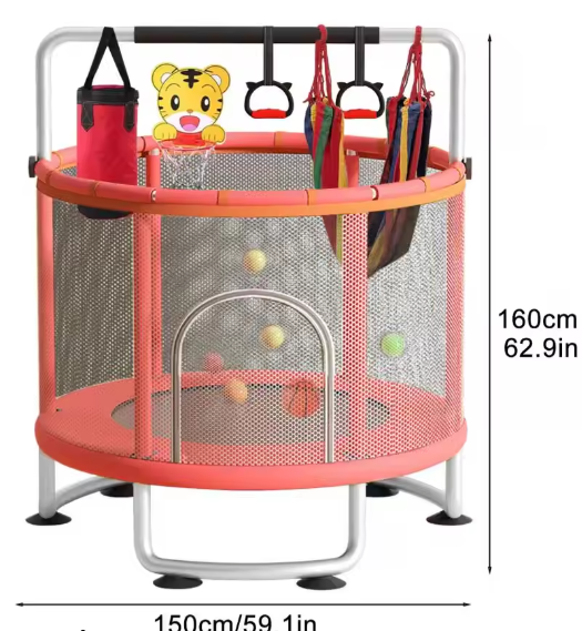Kindertrampoline met Beveiligingsnet & Speelaccessoires – Verstelbaar 3-8 Jaar