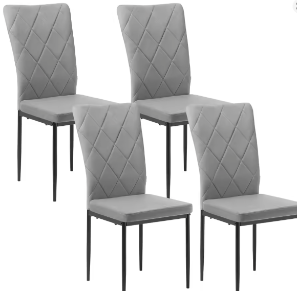 Set van 4 Keukenstoelen met Hoge Rugleuning – Gestoffeerde Eetkamerstoelen met Metalen Poten, Modern en Comfortabel