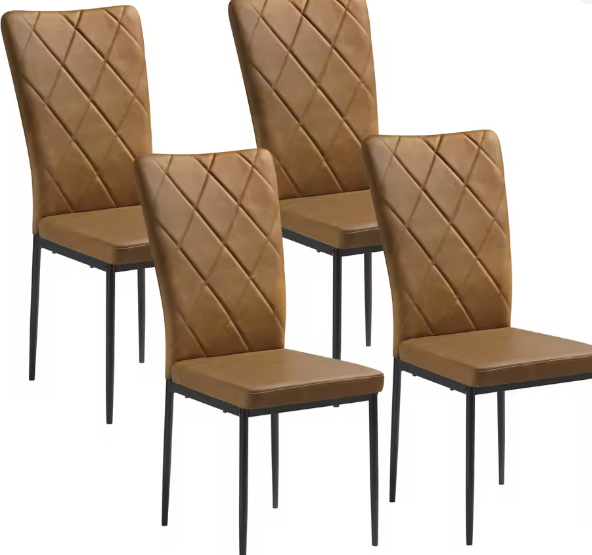 Set van 4 Keukenstoelen met Hoge Rugleuning – Gestoffeerde Eetkamerstoelen met Metalen Poten, Modern en Comfortabel