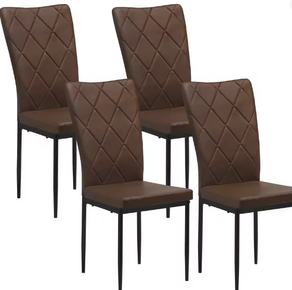 Set van 4 Keukenstoelen met Hoge Rugleuning – Gestoffeerde Eetkamerstoelen met Metalen Poten, Modern en Comfortabel