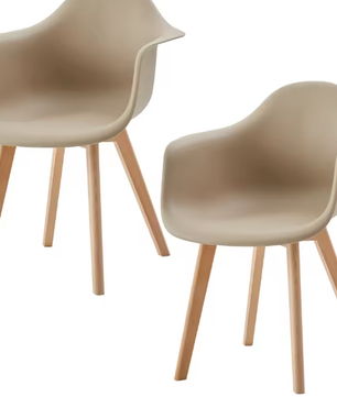 Set van 2 Kunststof Eetkamerstoelen – Scandinavisch Design met Beukenhouten Poten