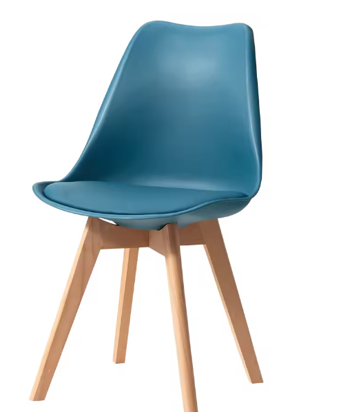 Set van 6 Scandinavische Eetkamerstoelen – PU Gewatteerde Zitting & Beukenhouten Poten