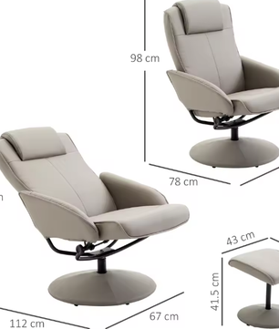 Relaxfauteuil TV-Stoel – 360° Draaibaar met Voetensteun, Grijs, L78 × B67 × H98 cm