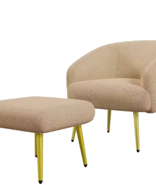 Moderne Sherpa Stoel met Voetenbank – Ergonomisch, Luxe Comfort, Gouden Poten