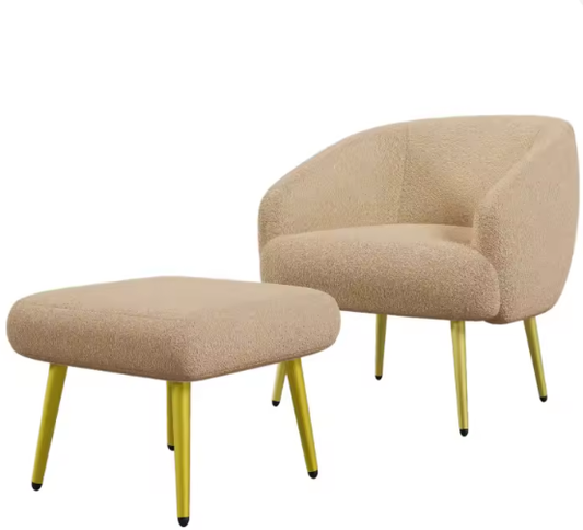 Moderne Sherpa Stoel met Voetenbank – Ergonomisch, Luxe Comfort, Gouden Poten