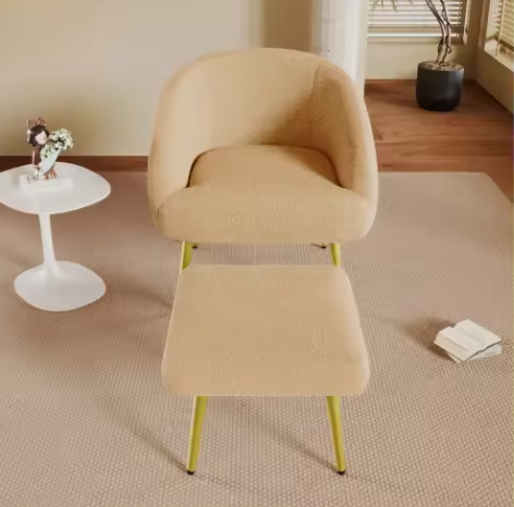 Moderne Sherpa Stoel met Voetenbank – Ergonomisch, Luxe Comfort, Gouden Poten