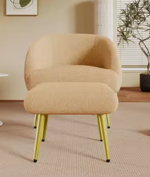 Moderne Sherpa Stoel met Voetenbank – Ergonomisch, Luxe Comfort, Gouden Poten