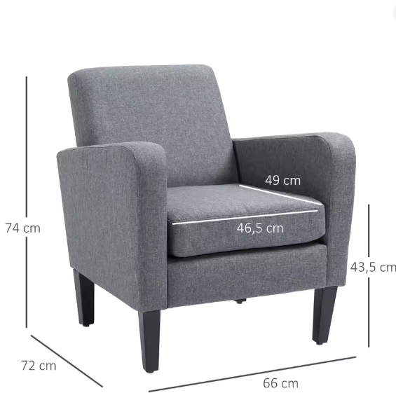 Relaxfauteuil – Linnen Bekleding & Houten Poten, Comfortabele Woonkamerstoel, Lichtgrijs, 66x72x74 cm