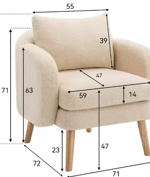 Moderne Teddyfluwelen Fauteuil met Kussen – Extra Dikke Zitkussenfauteuil, Gestoffeerd en Comfortabel