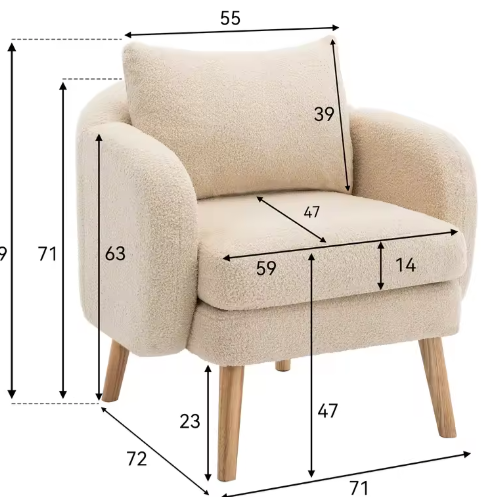 Moderne Teddyfluwelen Fauteuil met Kussen – Extra Dikke Zitkussenfauteuil, Gestoffeerd en Comfortabel