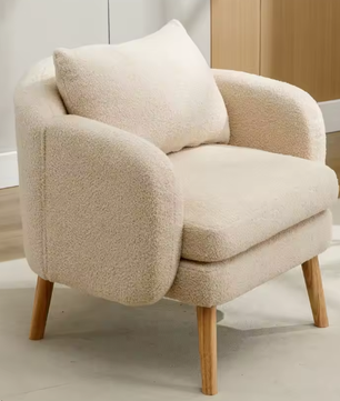Moderne Teddyfluwelen Fauteuil met Kussen – Extra Dikke Zitkussenfauteuil, Gestoffeerd en Comfortabel