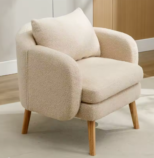 Moderne Teddyfluwelen Fauteuil met Kussen – Extra Dikke Zitkussenfauteuil, Gestoffeerd en Comfortabel