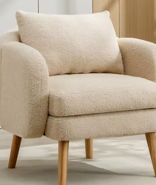 Moderne Teddyfluwelen Fauteuil met Kussen – Extra Dikke Zitkussenfauteuil, Gestoffeerd en Comfortabel