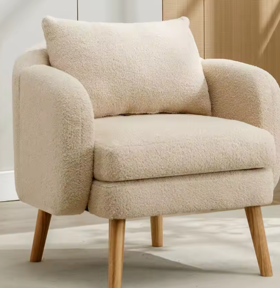 Moderne Teddyfluwelen Fauteuil met Kussen – Extra Dikke Zitkussenfauteuil, Gestoffeerd en Comfortabel
