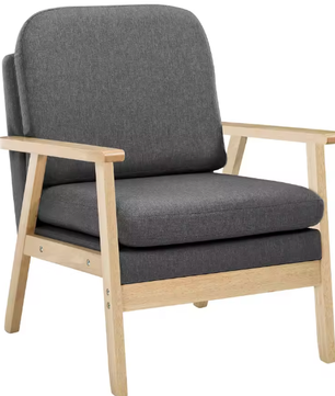 Linnen Lounge Fauteuil met Dik Rugkussen – Houten Leesstoel voor Woonkamer of Slaapkamer