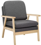 Linnen Lounge Fauteuil met Dik Rugkussen – Houten Leesstoel voor Woonkamer of Slaapkamer