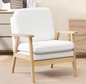 Linnen Lounge Fauteuil met Dik Rugkussen – Houten Leesstoel voor Woonkamer of Slaapkamer