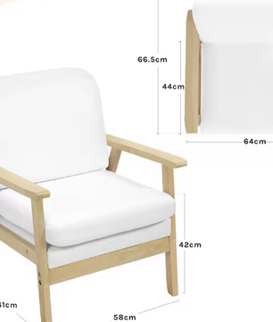 Linnen Lounge Fauteuil met Dik Rugkussen – Houten Leesstoel voor Woonkamer of Slaapkamer