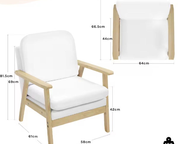 Linnen Lounge Fauteuil met Dik Rugkussen – Houten Leesstoel voor Woonkamer of Slaapkamer