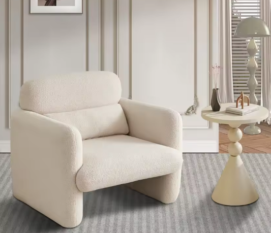 Enkele Lamswollen Bank met Kussens – Loungestoel met Armleuningen voor Woonkamer of Slaapkamer