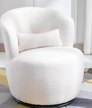 Witte Teddy Pluche Draaistoel met Heupkussen – 360° Rotatie, Max. 100 kg