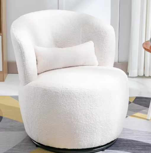 Witte Teddy Pluche Draaistoel met Heupkussen – 360° Rotatie, Max. 100 kg