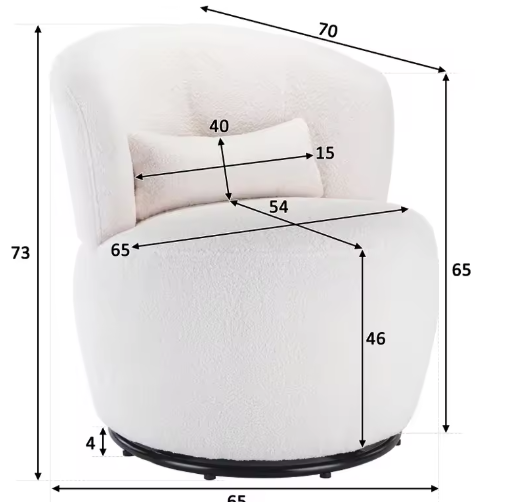 Witte Teddy Pluche Draaistoel met Heupkussen – 360° Rotatie, Max. 100 kg