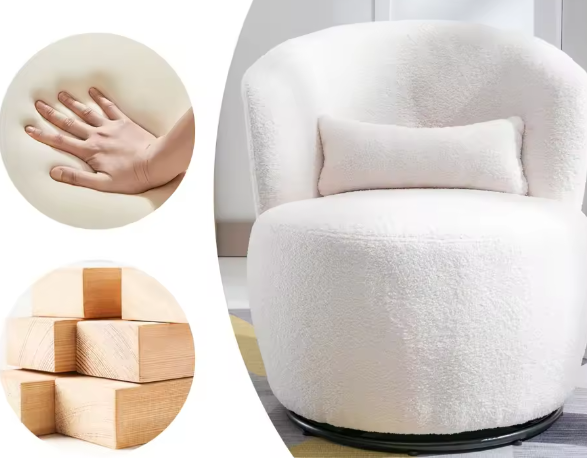 Witte Teddy Pluche Draaistoel met Heupkussen – 360° Rotatie, Max. 100 kg