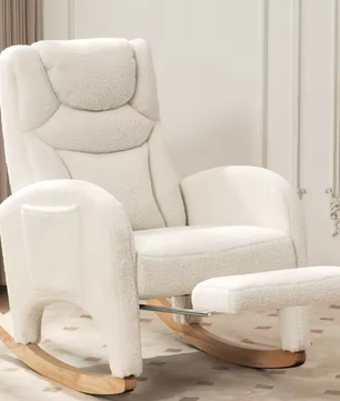 Roze Teddy Pluche Schommelstoel – Loungestoel met Armleuningen, Max. 110 kg