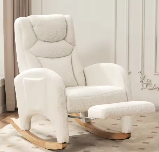 Roze Teddy Pluche Schommelstoel – Loungestoel met Armleuningen, Max. 110 kg