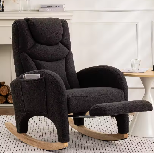 Roze Teddy Pluche Schommelstoel – Loungestoel met Armleuningen, Max. 110 kg