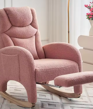 Roze Teddy Pluche Schommelstoel – Loungestoel met Armleuningen, Max. 110 kg