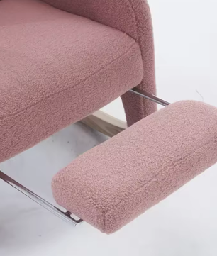Roze Teddy Pluche Schommelstoel – Loungestoel met Armleuningen, Max. 110 kg