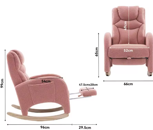 Roze Teddy Pluche Schommelstoel – Loungestoel met Armleuningen, Max. 110 kg