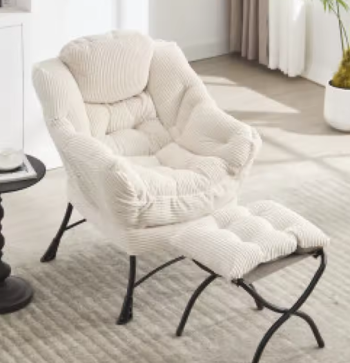 Moderne Lounge Luie Stoel met Armleuningen en Voetensteun – Gestoffeerde Fauteuil