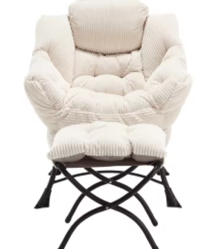 Moderne Lounge Luie Stoel met Armleuningen en Voetensteun – Gestoffeerde Fauteuil