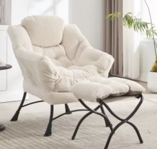 Moderne Lounge Luie Stoel met Armleuningen en Voetensteun – Gestoffeerde Fauteuil