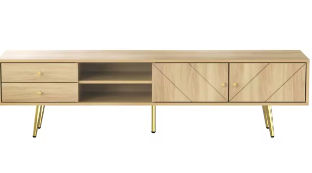 TV-meubel 160 cm met LED-verlichting, 2 deuren en 2 lades – Modern houten dressoir