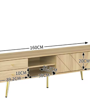 TV-meubel 160 cm met LED-verlichting, 2 deuren en 2 lades – Modern houten dressoir