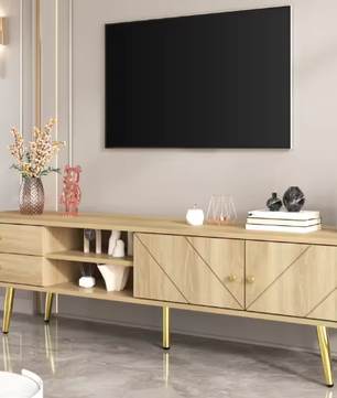TV-meubel 160 cm met LED-verlichting, 2 deuren en 2 lades – Modern houten dressoir