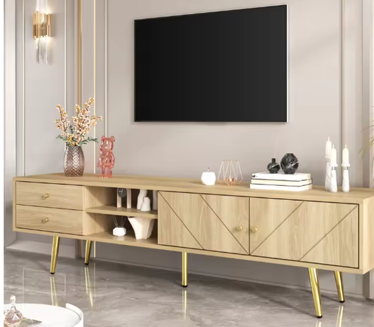 TV-meubel 160 cm met LED-verlichting, 2 deuren en 2 lades – Modern houten dressoir