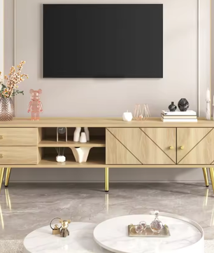 TV-meubel 160 cm met LED-verlichting, 2 deuren en 2 lades – Modern houten dressoir