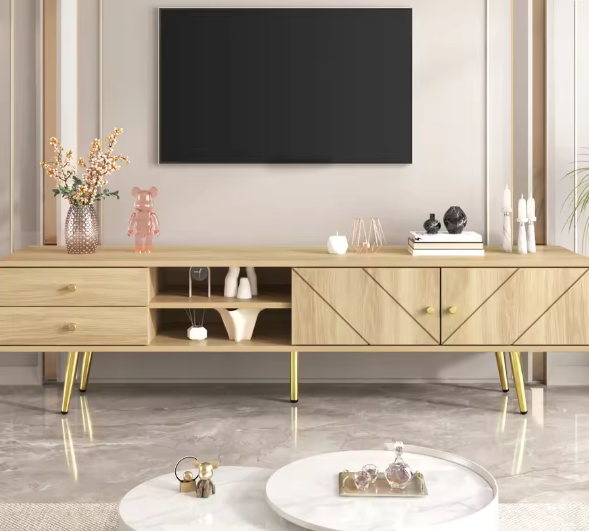 TV-meubel 160 cm met LED-verlichting, 2 deuren en 2 lades – Modern houten dressoir
