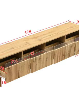 Modern houten tv-meubel 178 cm – Minimalistisch design met 4 lades en kabelbeheer