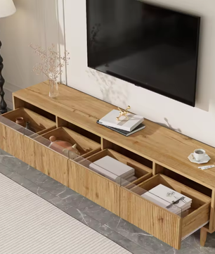 Modern houten tv-meubel 178 cm – Minimalistisch design met 4 lades en kabelbeheer