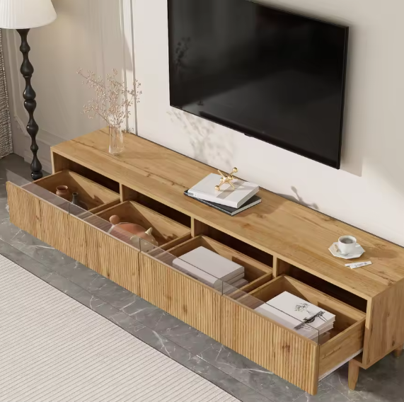 Modern houten tv-meubel 178 cm – Minimalistisch design met 4 lades en kabelbeheer