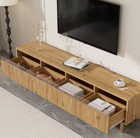 Modern houten tv-meubel 178 cm – Minimalistisch design met 4 lades en kabelbeheer